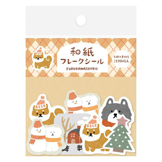 Furukawashiko Washi Flake Stickers - Inu and Snow