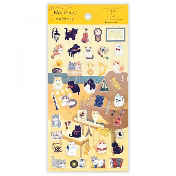 NB Large Sticker Sheet - Mattari Animals - Kitten and Music