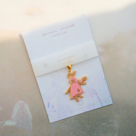 mikan manta - Painted Brass Charm - Girl Laying