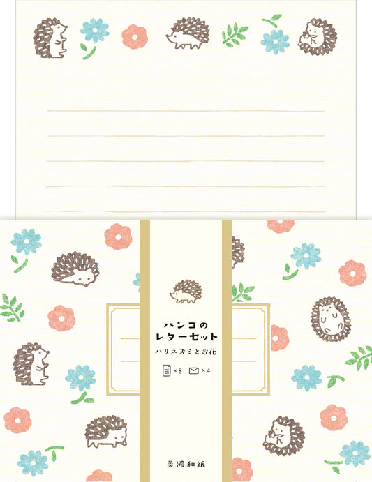 Furukawa Shiko Letter Set - Hedgehog Stamp Flowers