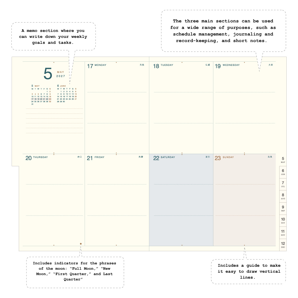 RYU-RYU 2027 B6 Monthly & Weekly Planner - Ash Pink