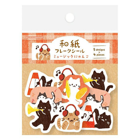 Furukawashiko Washi Flake Stickers - Music & Cat
