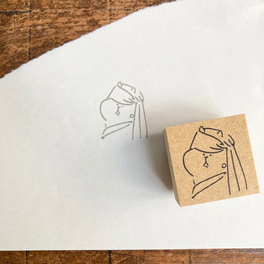 Spica Garden Wood Stamp - muu-chan Series - Muu with Pearl Earrings