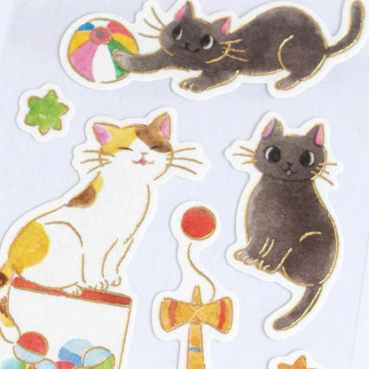 NB Gold Foil Retro Sticker Sheet - Nekorobi Series - Mochi & Azuki