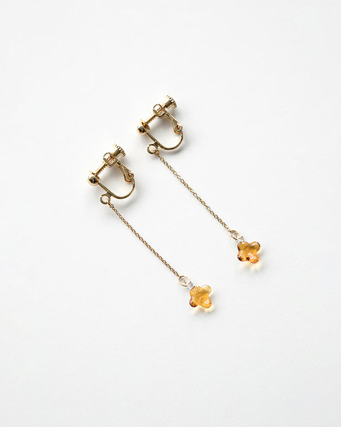HARIO Lampwork Factory x Iida Umbrella Store - Glass Clip-on Earrings - Osmanthus Amber