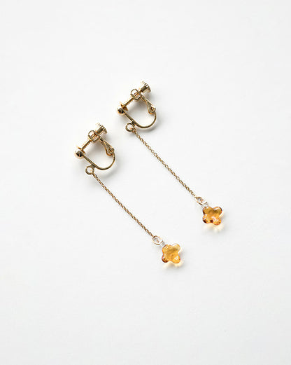 HARIO Lampwork Factory x Iida Umbrella Store - Glass Clip-on Earrings - Osmanthus Amber