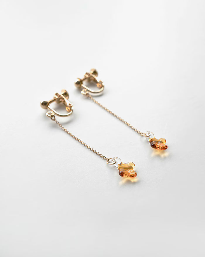 HARIO Lampwork Factory x Iida Umbrella Store - Glass Clip-on Earrings - Osmanthus Amber