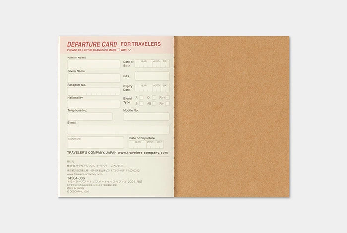 TRAVELER's Passport Size Refill - 2027 Monthly