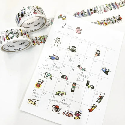 Bande Washi Tape Sticker Roll - People Who Live in a Notebook - Do Nothing