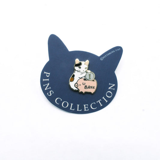 Pottering Cat Enamel Pin -  Piggy Bank