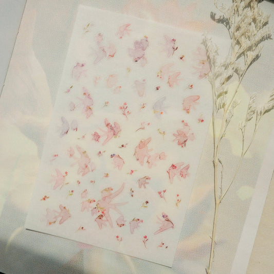 mikan manta - Sticker Sheet - Pink Birds