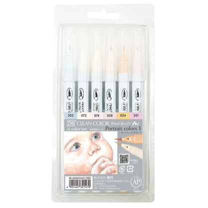 Kuretake - ZIG Clean Color Real Brush Pens - 6 Color Set - Portrait Colors I