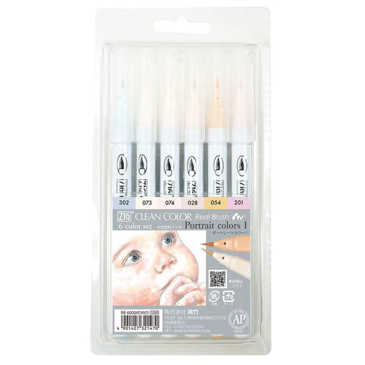 Kuretake - ZIG Clean Color Real Brush Pens - 6 Color Set - Portrait Colors I