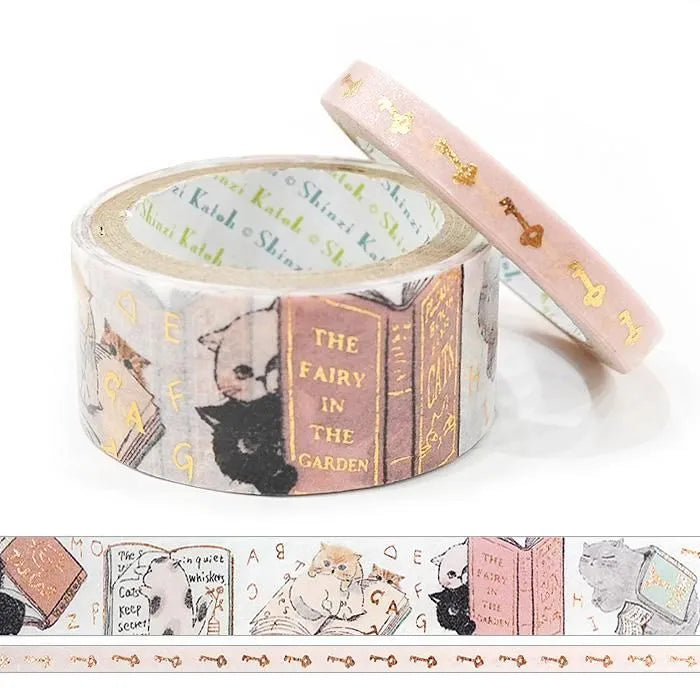 Shinzi Katoh Foil Washi Tape Set - My Dear Cats Series - Reading Cats