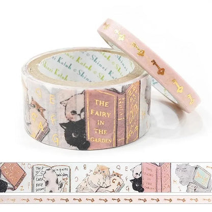 Shinzi Katoh Foil Washi Tape Set - My Dear Cats Series - Reading Cats