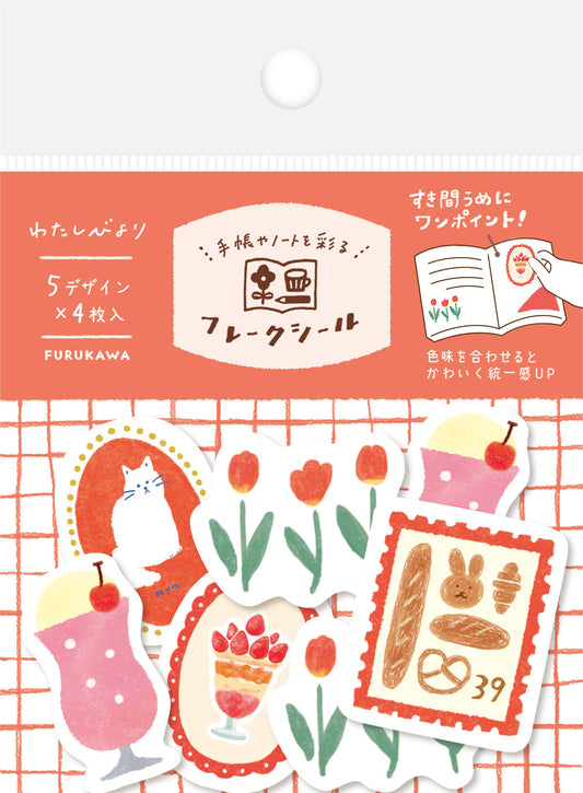 Furukawashiko Watashi-Biyori Washi Flake Sticker - Red