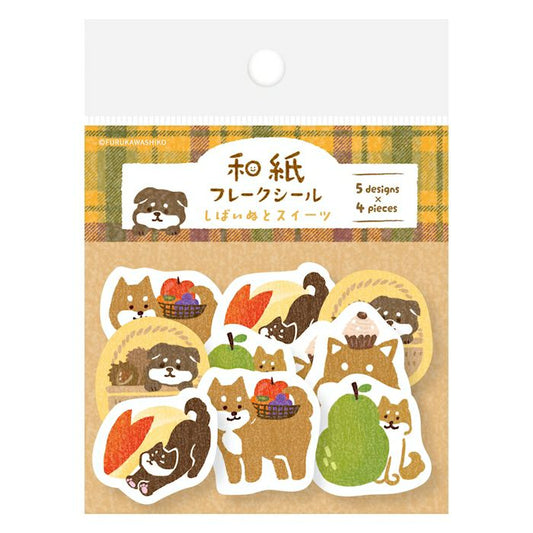 Furukawashiko Washi Flake Stickers - Shiba Inu & Sweets