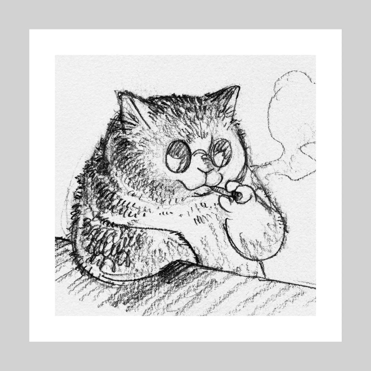 Dawning Crow - 8.5x8.5" Art Print - Sunglasses Smoking Cat