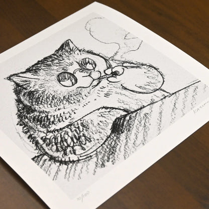 Dawning Crow - 8.5x8.5" Art Print - Sunglasses Smoking Cat