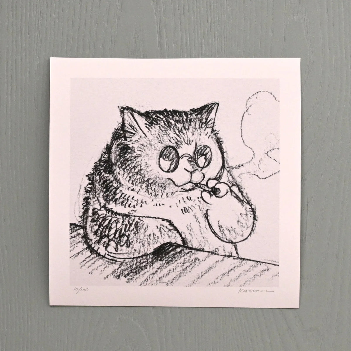 Dawning Crow - 8.5x8.5" Art Print - Sunglasses Smoking Cat