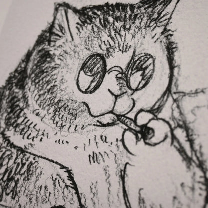 Dawning Crow - 8.5x8.5" Art Print - Sunglasses Smoking Cat