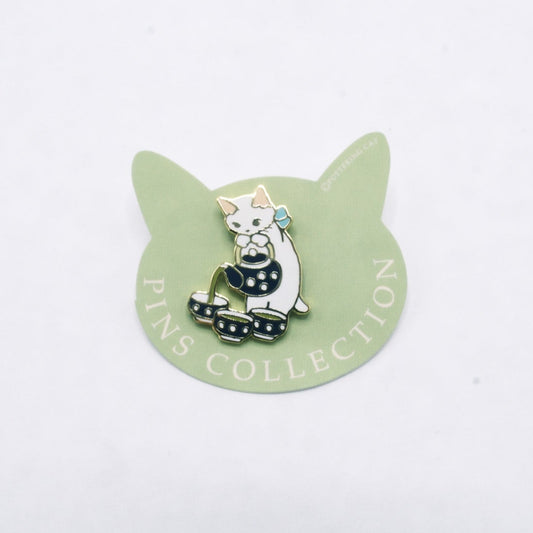 Pottering Cat Enamel Pin -  Tea Art