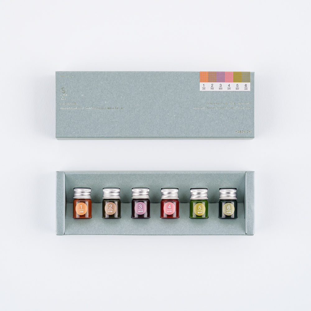 Hobonichi x Kakimori - TSUKI no IRO: Mini Ink Bottle Set - Jan-Jun