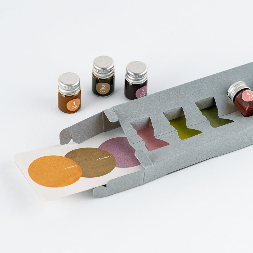 Hobonichi x Kakimori - TSUKI no IRO: Mini Ink Bottle Set - Jan-Jun