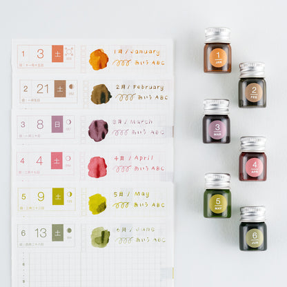 Hobonichi x Kakimori - TSUKI no IRO: Mini Ink Bottle Set - Jan-Jun