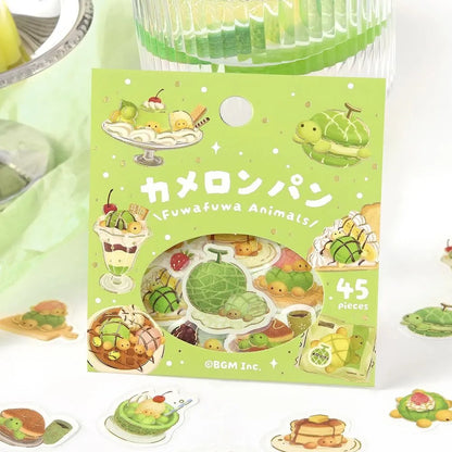 BGM Foil Flake Stickers - Fuwafuwa Animals Vol. 2 Series - Turtle Melon Bread