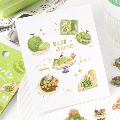 BGM Foil Flake Stickers - Fuwafuwa Animals Vol. 2 Series - Turtle Melon Bread