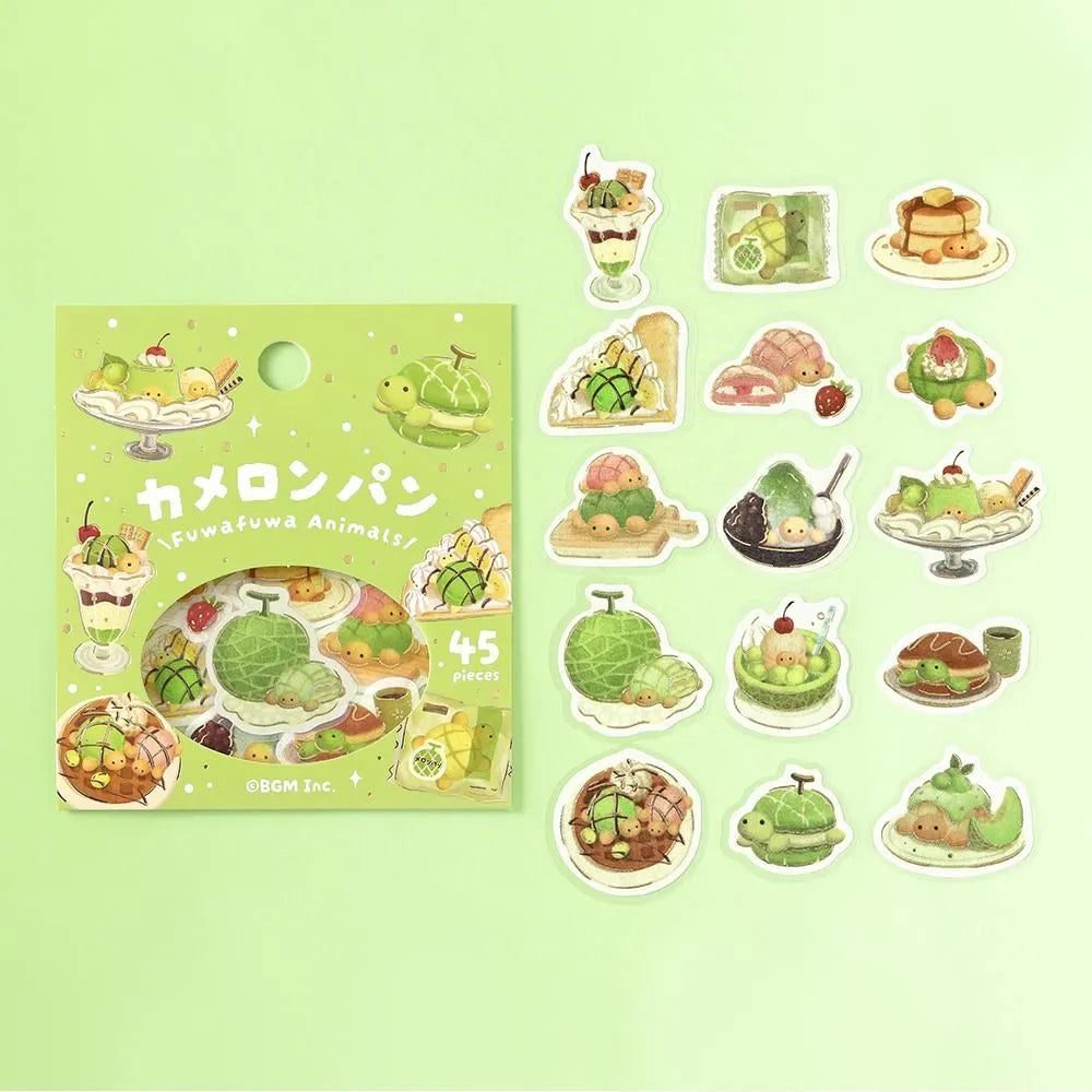 BGM Foil Flake Stickers - Fuwafuwa Animals Vol. 2 Series - Turtle Melon Bread
