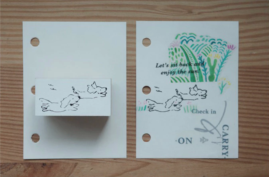 Ginny Lambkin - Rubber Stamp - Two Running Puppies