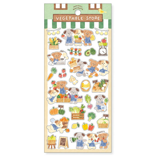 Mind Wave Wakuwaku Workers Sticker Sheet - Vegetable Store