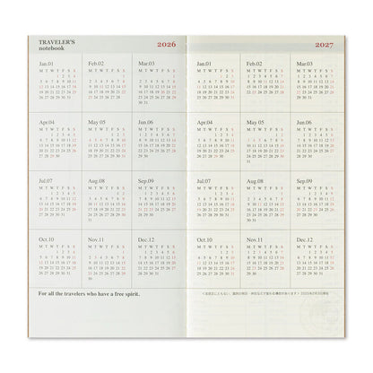 TRAVELER'S Regular Size Refill - 2026 Weekly + Memo