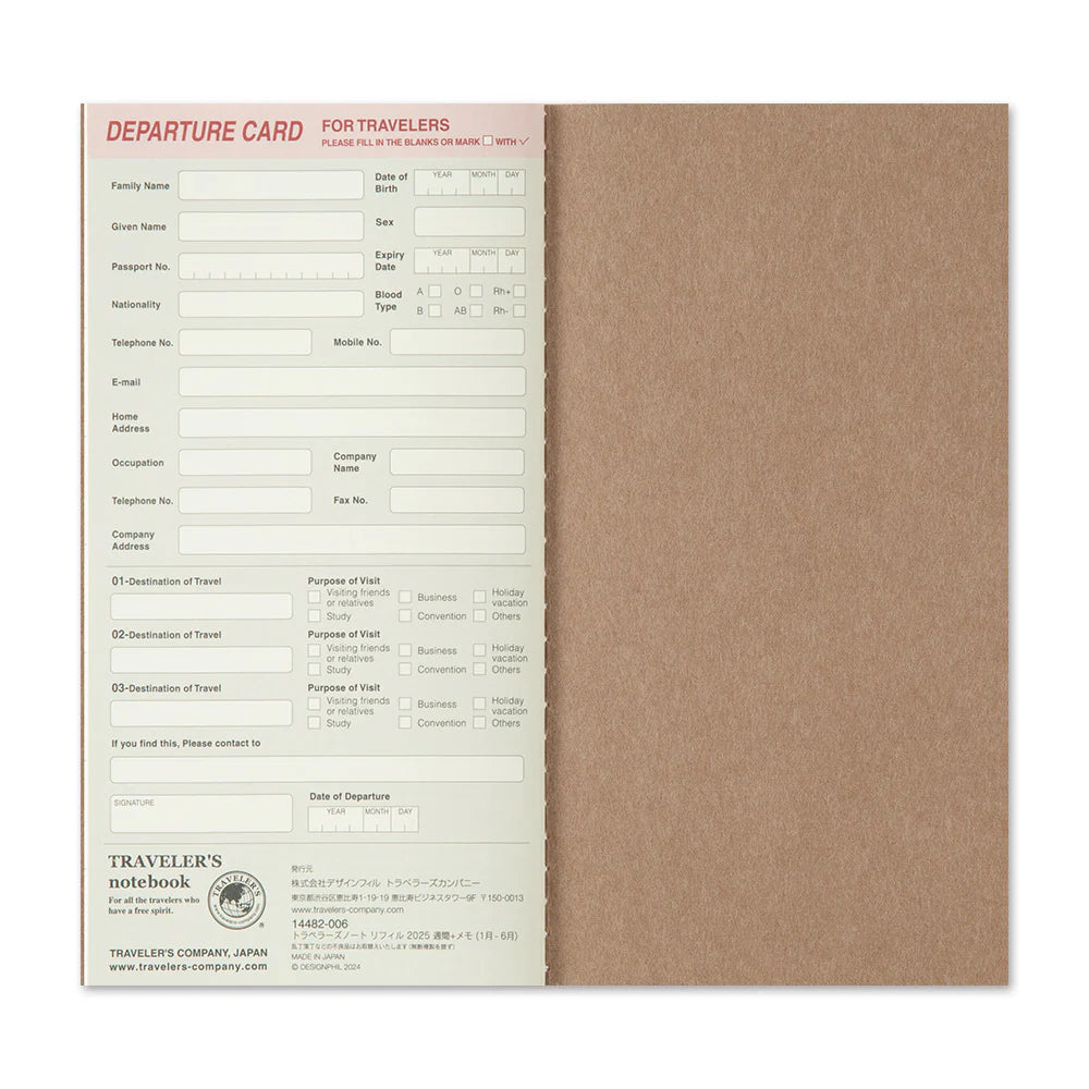 TRAVELER'S Regular Size Refill - 2026 Weekly + Memo