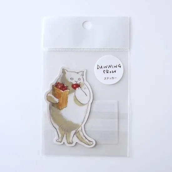 Dawning Crow - Die-Cut Sticker - White Cat, Red Tomato
