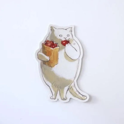 Dawning Crow - Die-Cut Sticker - White Cat, Red Tomato