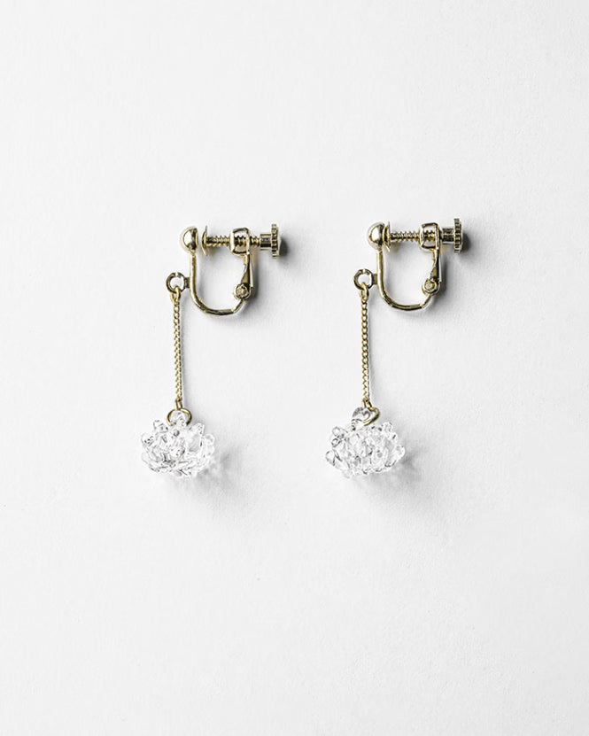 HARIO Lampwork Factory - Glass Clip-on Earrings - White Clover Flower