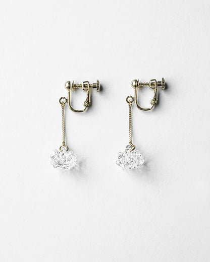 HARIO Lampwork Factory - Glass Clip-on Earrings - White Clover Flower