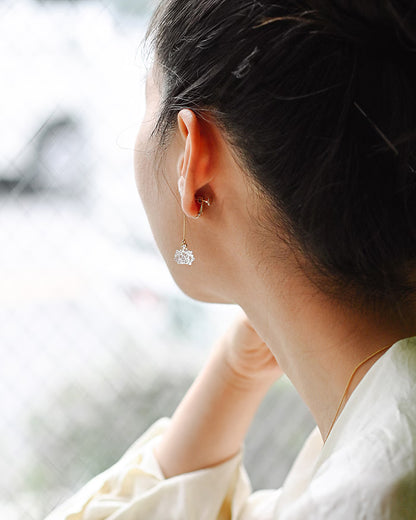HARIO Lampwork Factory - Glass Clip-on Earrings - White Clover Flower