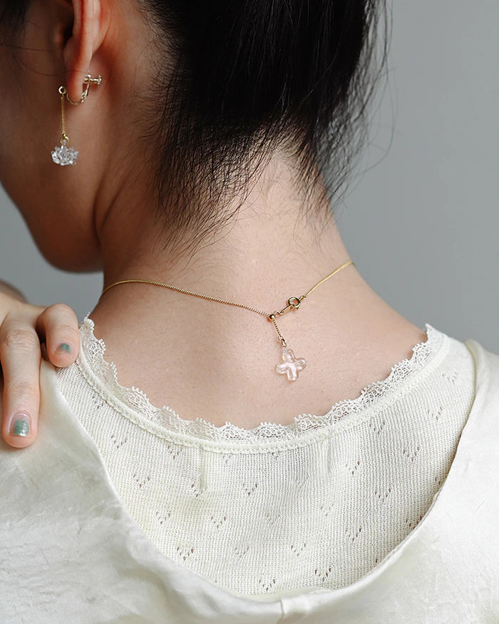 HARIO Lampwork Factory - Glass Necklace - White Clover Flower