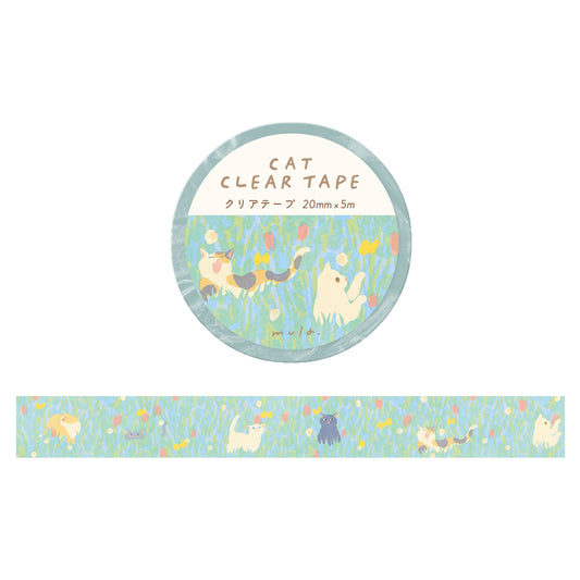 RYU-RYU x mula - Cat Clear Tape - Wide Cat and Flower Field
